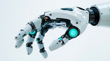 Fototapete - robotic arm 3d on white background, Mechanical hand, Industrial robot manipulator, Modern industrial technology
