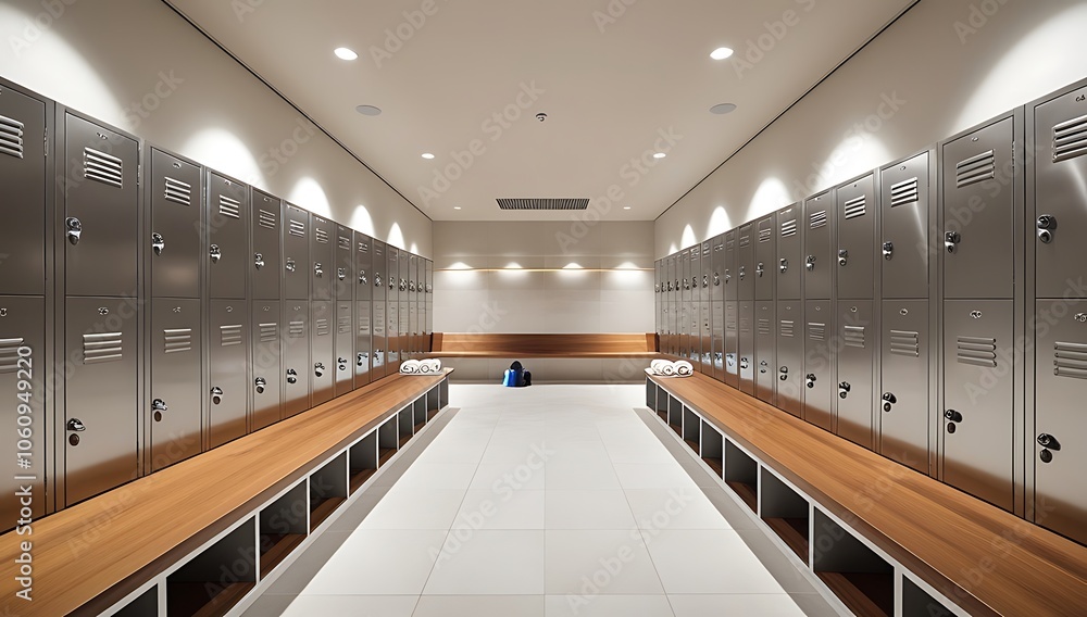 Rows of Stainless Steel Lockers in a Modern Locker Room Stock Photo ...