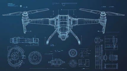 Aufkleber - Vector Quadcopter or drone line blueprint wireframe