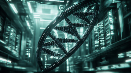 Aufkleber - 3D illustration of a DNA helix representing advanced technology in genetic engineering, set against a futuristic background