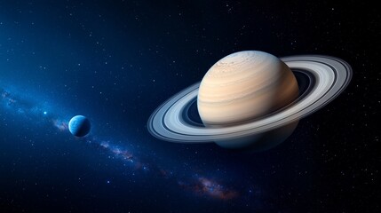 Wall Mural - cosmos, universe, space background with saturn as a big planet on the sky