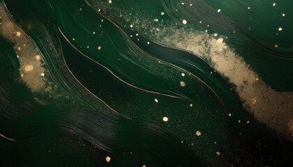 Wall Mural - Enchanted Emerald Galaxy. Abstract Green Marble Texture with Golden Glitter Speckles, Cosmic Mystery Theme, Ideal for Fantasy Backgrounds, Holiday Designs, or Celestial Themed Projects