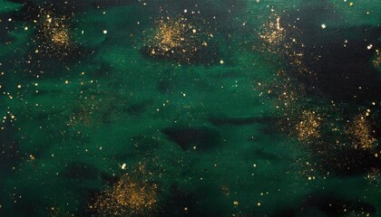 Wall Mural - Enchanted Emerald Galaxy. Abstract Green Marble Texture with Golden Glitter Speckles, Cosmic Mystery Theme, Ideal for Fantasy Backgrounds, Holiday Designs, or Celestial Themed Projects
