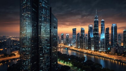 Wall Mural - smart city an intelligent building automation system concept with binary code data flow showcasing t