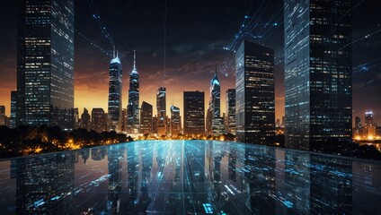 Wall Mural - smart city an intelligent building automation system concept with binary code data flow showcasing t