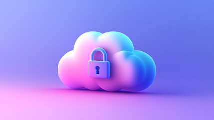 Leinwandbilder - Abstract illustration of cloud security services, stylized cloud icon integrated with a secure padlock symbol, representing data protection and cybersecurity in cloud computing environments