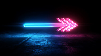 Poster - Abstract arrow speed motion light effect with blue and pink glow on dark background