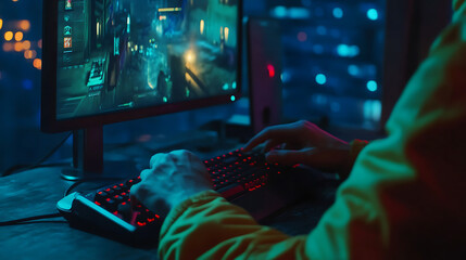 Aufkleber - Close, up of hands playing the video game at night
