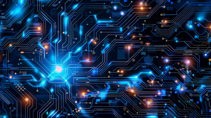 Wall Mural - Futuristic Digital Electric Tech Circuit Board Pattern Background