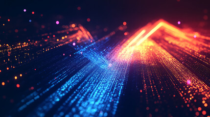 Poster - Dynamic arrow chart soaring upwards, representing business growth and digital transformation, abstract tech background