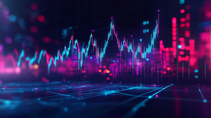 Leinwandbilder - Blue stock market background with upward arrows and financial graph on dark blue background, business growth concept