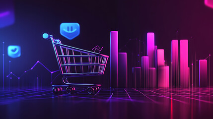 Leinwandbilder - digital online shopping growth concept with increasing sales graph and shopping cart icon
