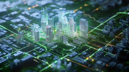 Aufkleber - digital twin of smart city with futuristic technology elements urban innovation concept