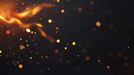 Fototapete - Fire flames with sparks on black background, burning fire texture, flame banner template