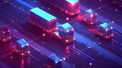 futuristic smart fleet management system with connected trucks digital network illustration