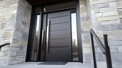 Poster - Modern Dark Gray Fiberglass Entry Door
