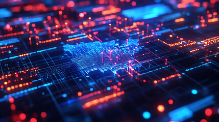 Poster - glowing digital map of usa representing global connectivity and data transfer 3d illustration