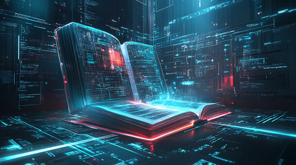 Leinwandbilder - Modern digital book for learning in digital futuristic style