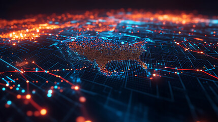 Poster - glowing digital map of usa representing global connectivity and data transfer 3d illustration