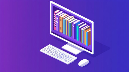 Leinwandbilder - Inside a computer, a digital library houses a vast collection of books, signifying the limitless reach of online learning