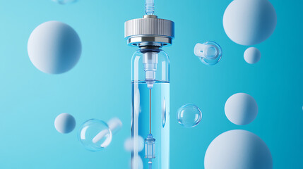 Leinwandbilder - Medical Concept, Pump for infusion and drip for saline solution, IV fluid infusion on a background of blue