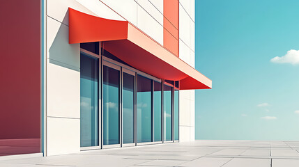 Aufkleber - modern mixeduse retail and office building with sleek awning offering prime commercial space for lease or purchase 3d illustration