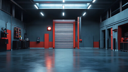 Poster - Empty workshop with a lift in a car repair station