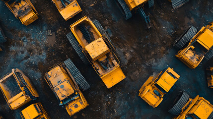 Leinwandbilder - Fleet of yellow construction machines