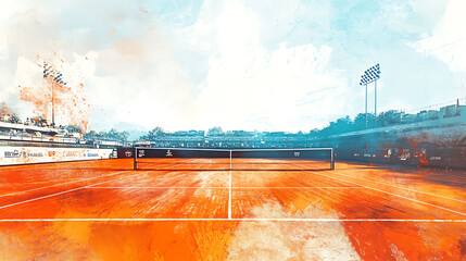 Poster - Roland Garros tennis court with effects, white image background