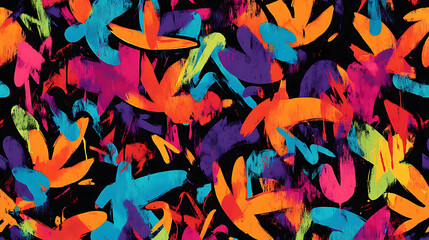 Fototapete - The seamless background showcases colorful graffiti against a dark background