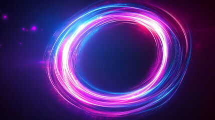 Poster - Swirl of neon, Blue line light effect with a curve, Luminous swirling background with abstract ring pattern, tunnel of energy flow, vector of a magic circle, Bright spiral, circular frame