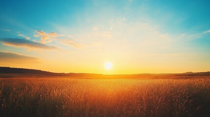 Wall Mural - Golden Sunset over a Field of Grass