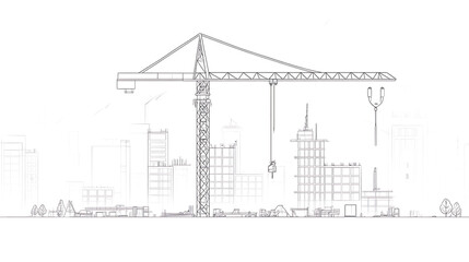 Fototapete - tower crane used in construction, White background with vector line art