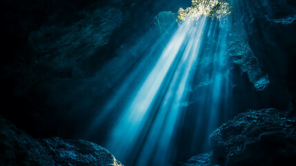 Aufkleber - image of a light beam that is shining in the darkness
