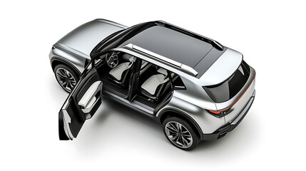 Aufkleber - isolated simple and metallic SUV car with open doors from top view on a white background that is easily removable