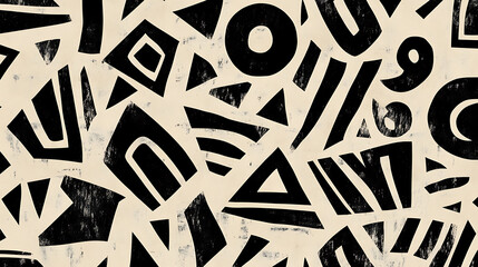 Fototapete - pattern with digital ink drawings design incorporates black and white, creating an abstract tribal print reminiscent of ancient symbols