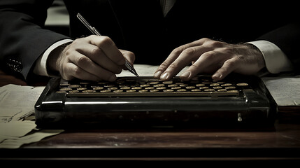 Aufkleber - freelance writer typing article on laptop online journalism and blogging concept
