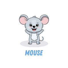 Wall Mural - Cute cartoon mouse isolated on white. Funny mouse in flat style. Mouse for cards, magazins, banners. Vector illustration
