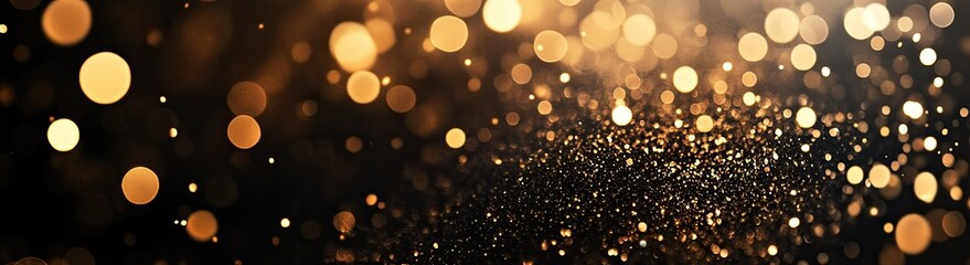 dark background, a rain of golden particles on the ground, dark blue and gold tones