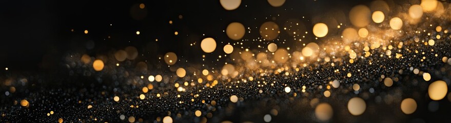 dark background, a rain of golden particles on the ground, dark blue and gold tones