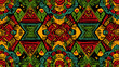© CreativeCreations - vibrant african tribal pattern seamless ethnic background with abstract symbols in red yellow green
