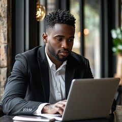 Leinwandbilder - A businessman works on his laptop, showing how technology like big data and cloud computing are changing how businesses operate.