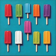 Wall Mural - Colorful popsicles on a blue background, a refreshing summer treat.