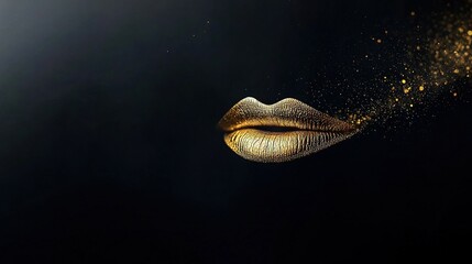 Canvas Print -  A woman's lips glistening with gold glitter at the top and bottom