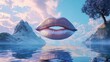 © Anna - A woman's lips float in water with mountains behind them