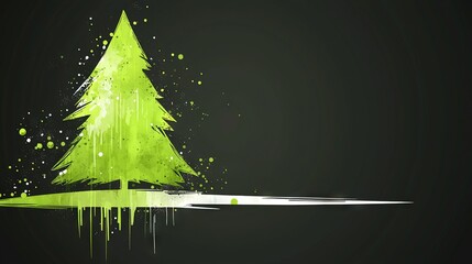 Canvas Print -  A green Christmas tree on a black background with a splash of paint