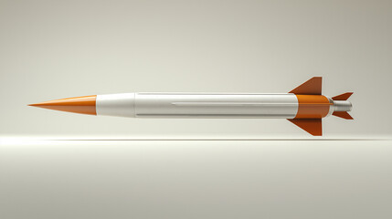 Minimalist white rocket model on neutral background, modern aerospace design, concept of technology, innovation, and exploration in aerospace engineering