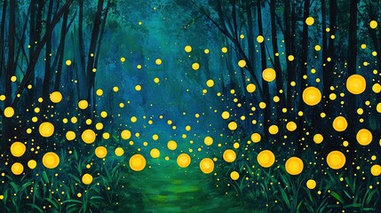 Wall Mural -   A yellow-lit path in a lush forest