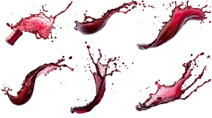 Wall Mural - Dynamic Red Wine Splashes Captured on a Transparent Background Generative AI