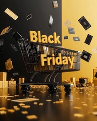 Black Friday text banner with gift